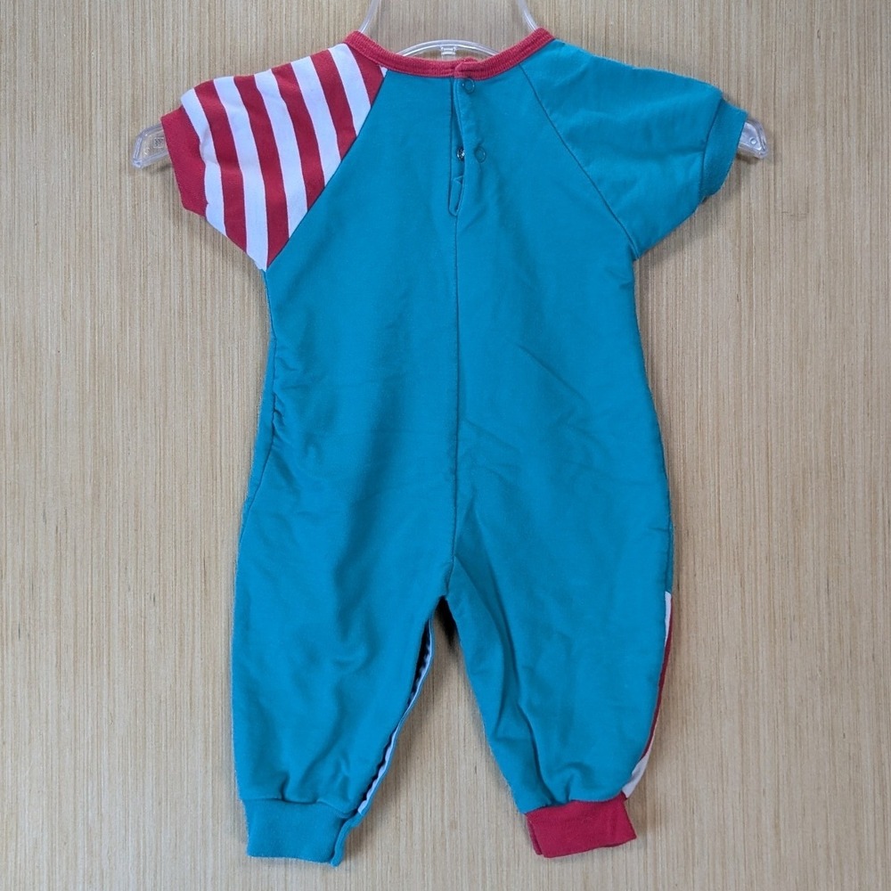 Small Steps Vintage 80s Retro Baby Romper Red Striped Parachute Lion 12 Months - Picture 3 of 6